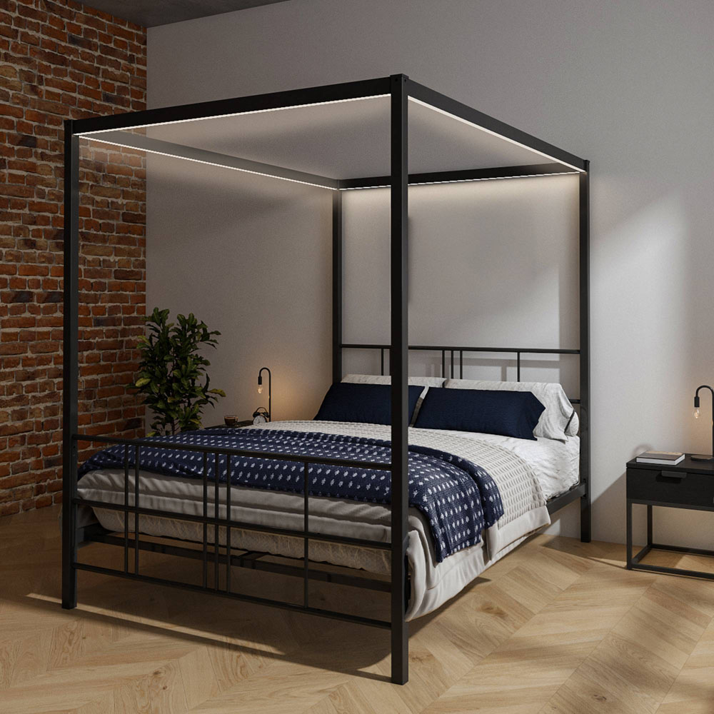 XR Living Fern Double Black 4 Poster Bed with White Soft Glow LED Light Image 3