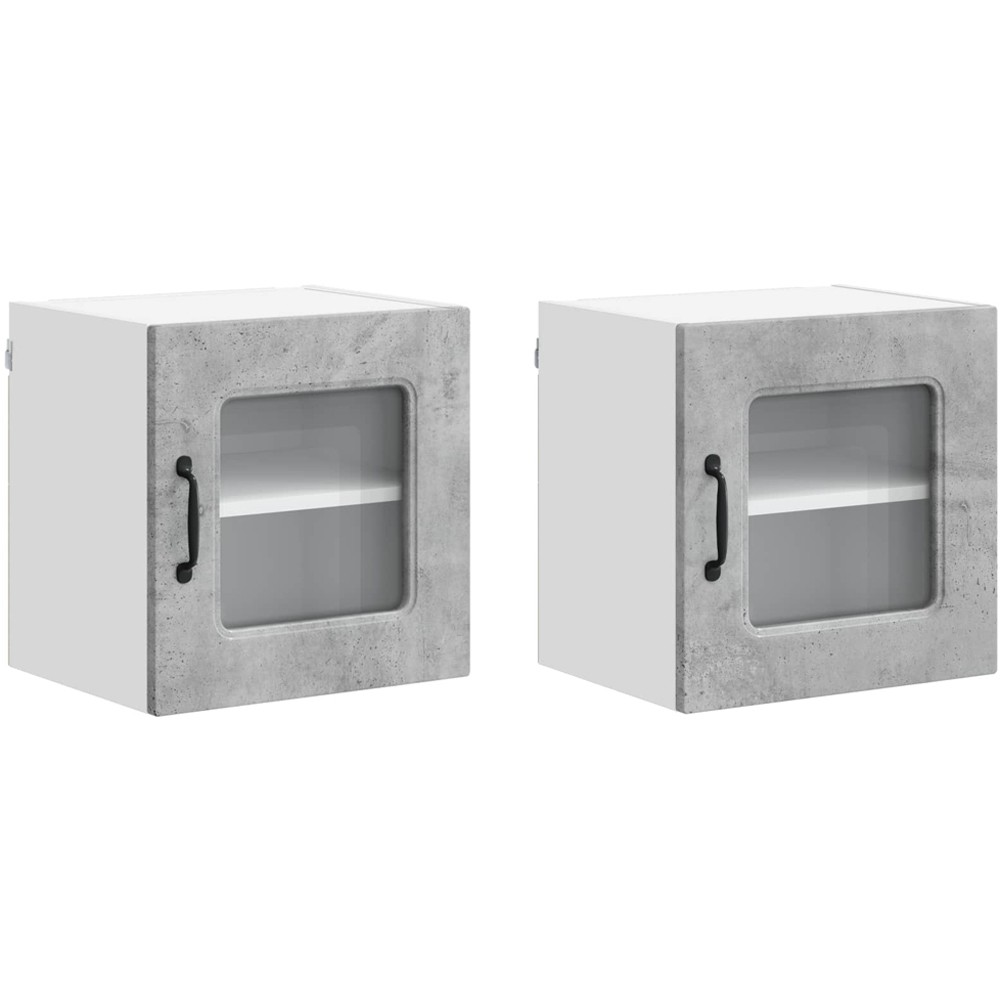 vidaXL Kalmar Single Glass Door Concrete Grey Wall Mounted Kitchen Cabinet Set of 2 Image 2