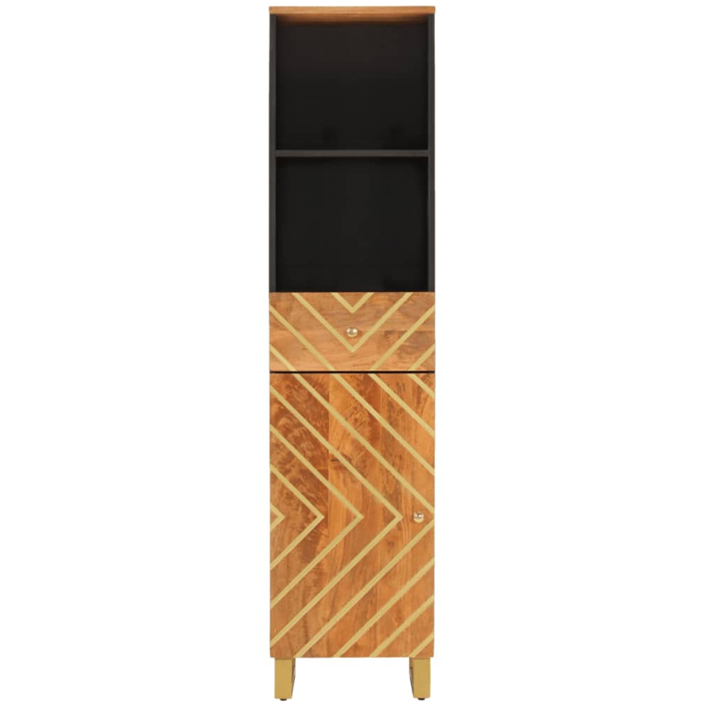 vidaXL Single Door Single Drawer Brown and Black Solid Mango Wood Bathroom Cabinet Image 4