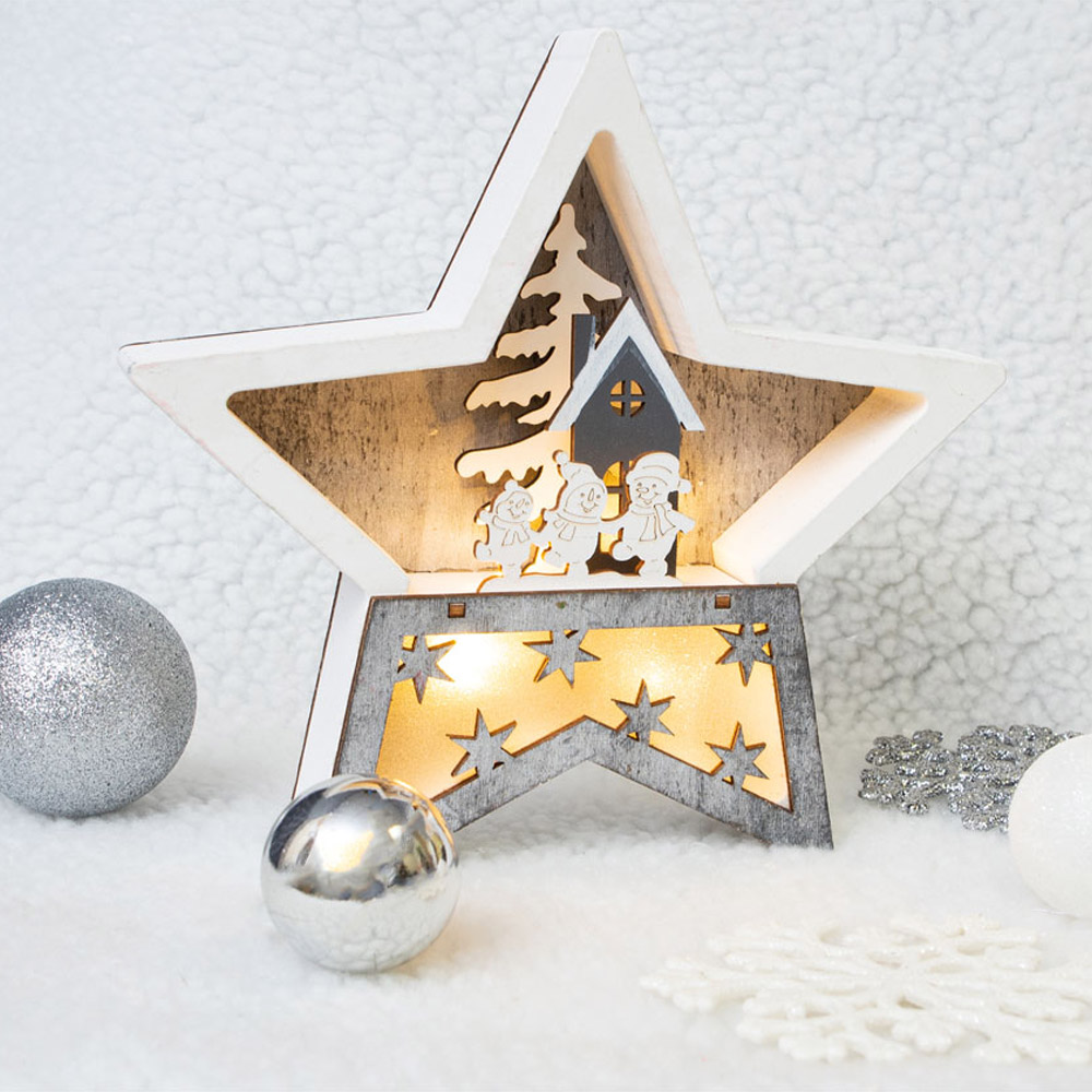 Xmas Haus Multicolour Festive Light Up Wooden Christmas Star Image 3