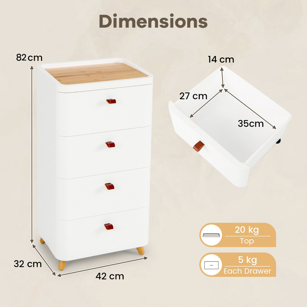 Costway 4 Drawer White Storage Cabinet with Removable Organizer Tray Image 9