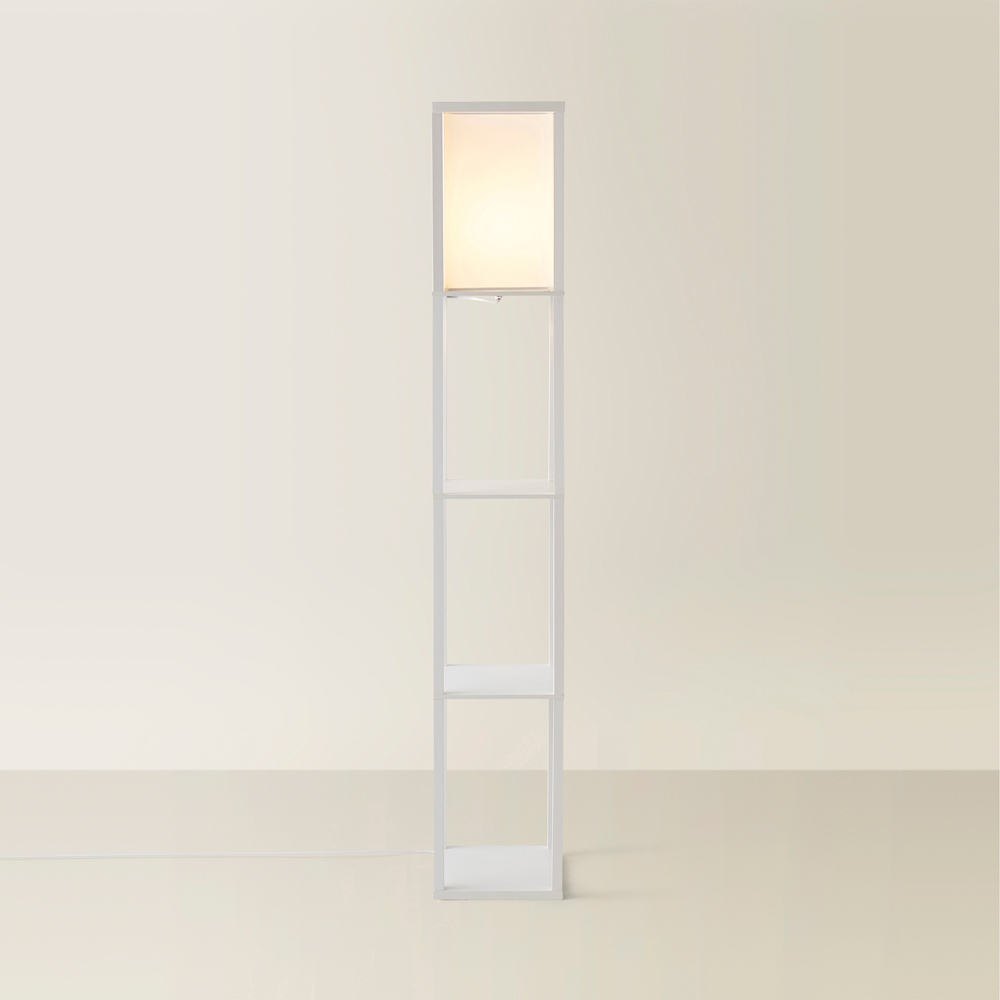 ValueLights Struttura 3 Shelf Fabric Shade White Shelving Unit Floor Lamp Image 5