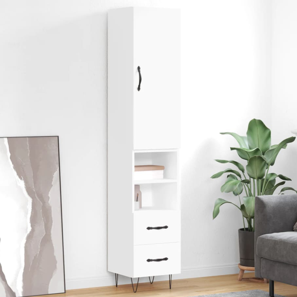 vidaXL Single Door 2 Drawer 2 Shelf White Highboard Image 1