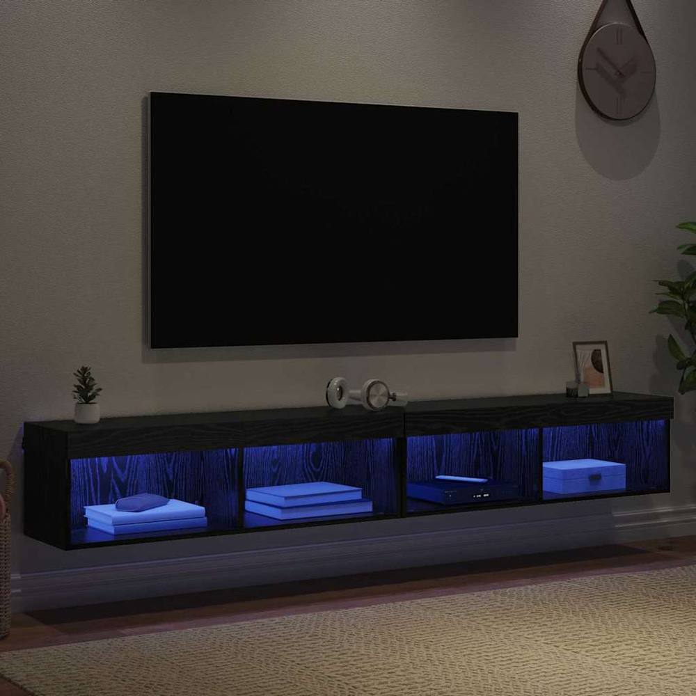 vidaXL 2 Shelf Black Oak TV Cabinet with LED Lights Set of 2 Image 5