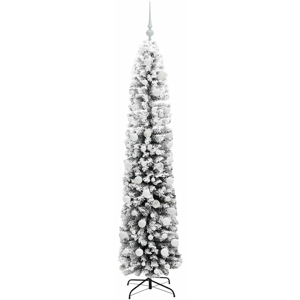 vidaXL Green Snow Flocked Artificial Christmas Tree with LEDs white Decoration Ornaments 6ft Image 4