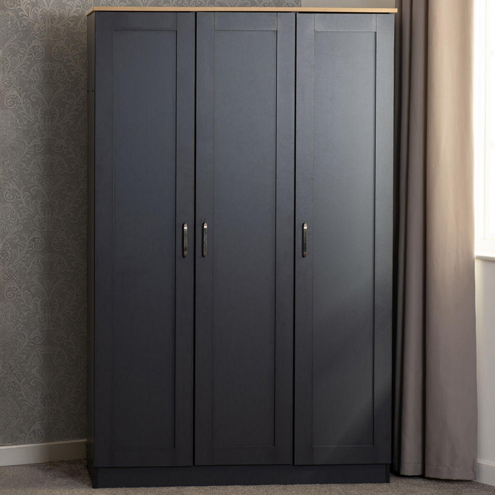 Seconique Portland 3 Door Grey and Oak Effect Wardrobe Image 1