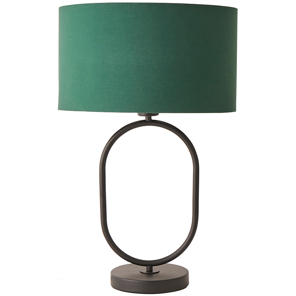 ValueLights Antonia Forest Green Drum Shade Matte Black Oval LED Table Lamp Image 1