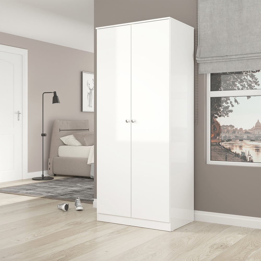 Seconique Denver 2 Door White Gloss Wardrobe Image 8
