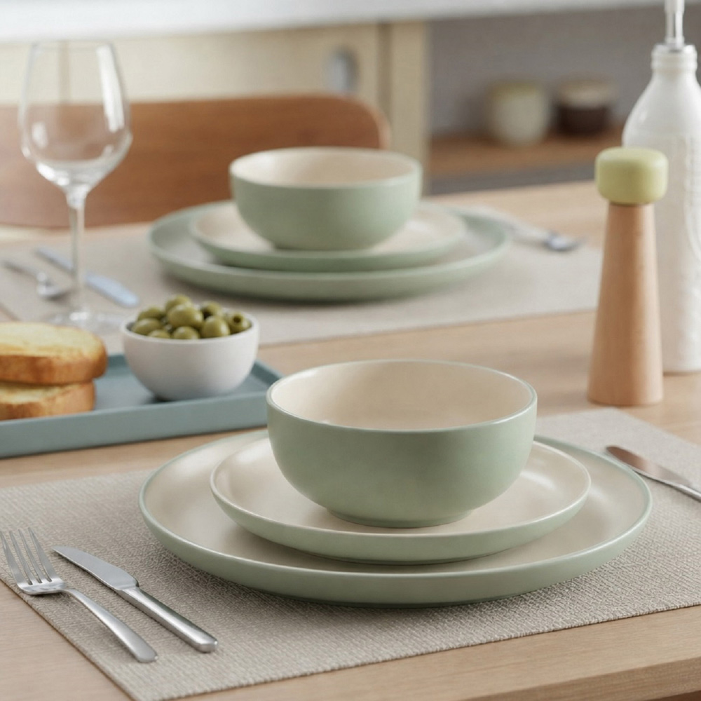 Waterside Green and Cream Two Tone 12 Piece Dinner Set Image 2