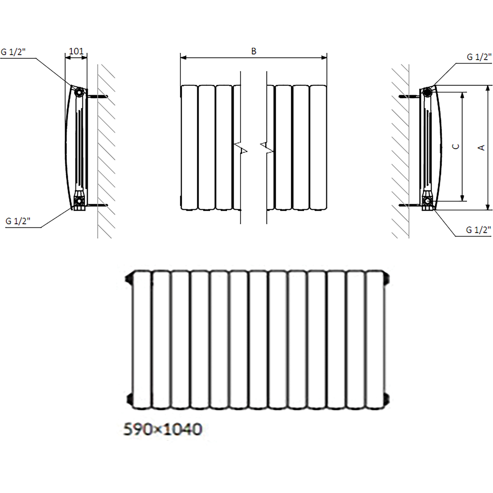 Terma Bergamo 4995BTU Matt White 13 Section Radiator 590 x 1040mm Image 9