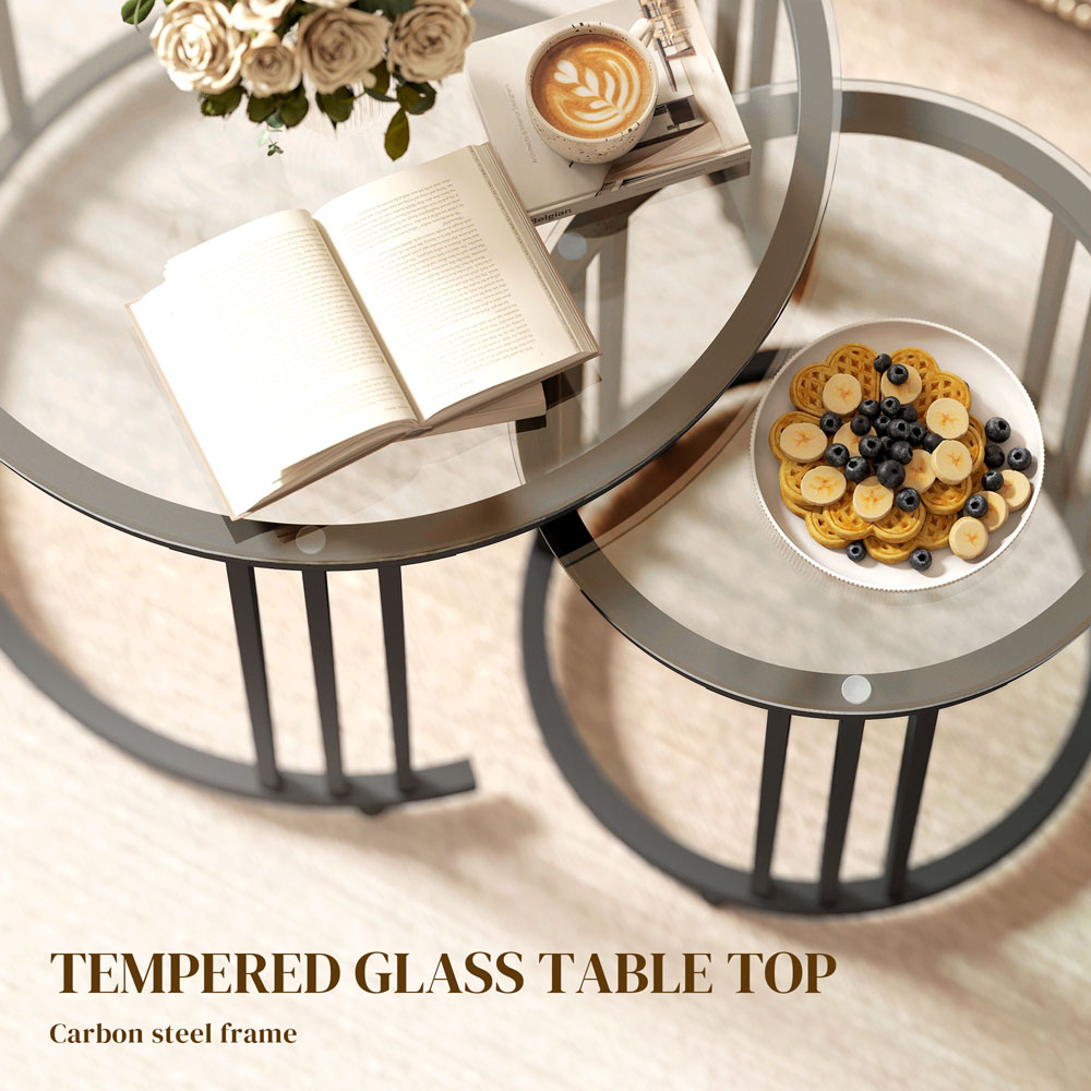 Portland Black Tempered Glass Top Round Nest of Tables Set of 2 Image 8