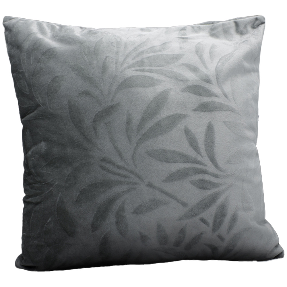 Velosso Velvet Leaf Grey Filled Cushion 43 x 43cm 2 Pack Image 1