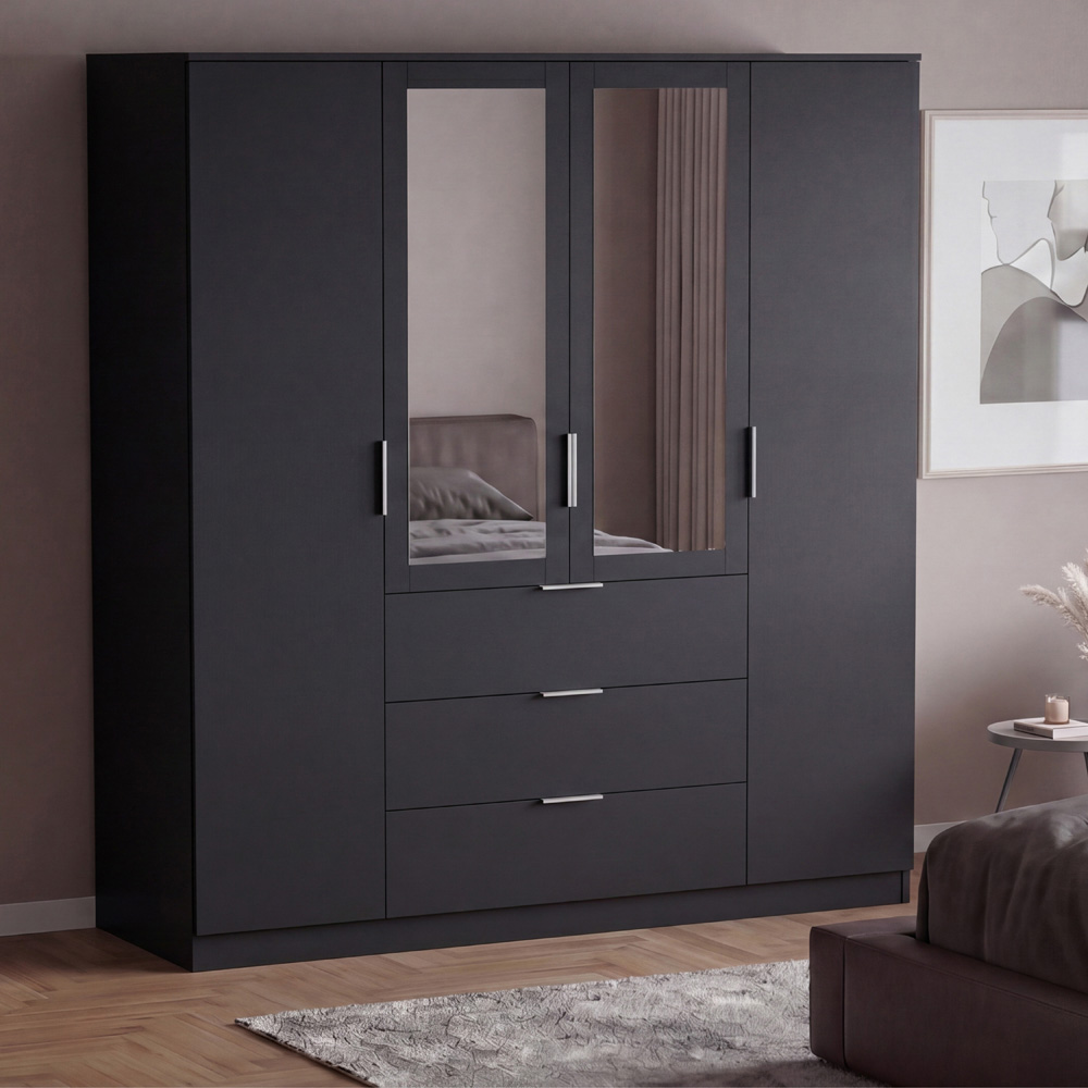 VIDA DESIGNS Trega 4 Door 3 Drawer Black Mirrored Wardrobe Image 5