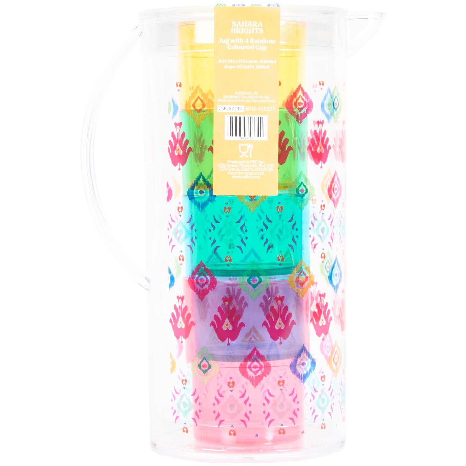 Sahara Brights Jug with 4 Rainbow Color Cups Multicolour Image 5
