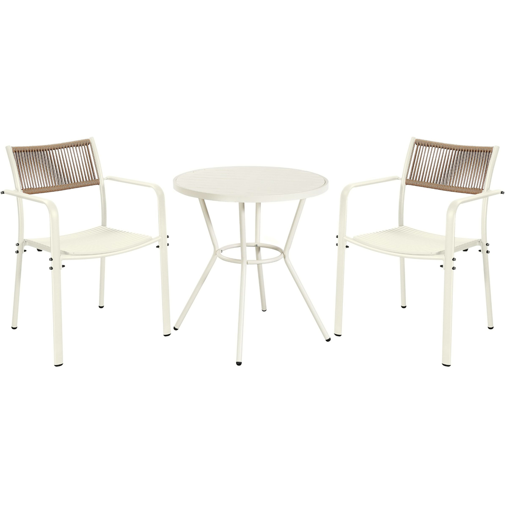 Core Products 2 Seater White Rope Back Effect Round Plastic Table Garden Bistro Set Image 2