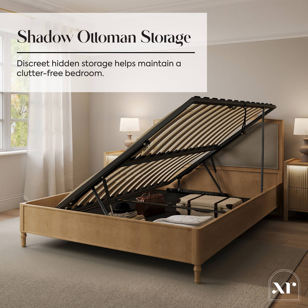 XR Living Emy King Size Oak and Natural Wooden French-Style Shadow Ottoman Bed Image 5