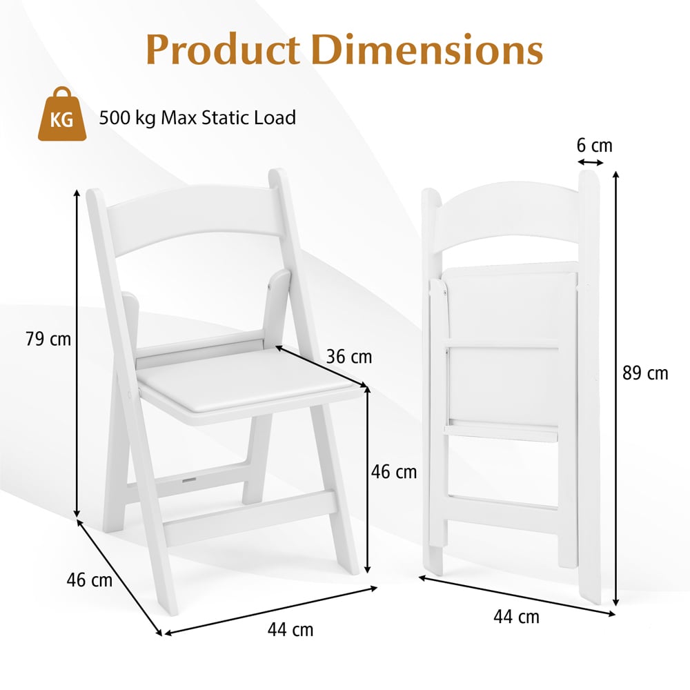 Costway Set of 4 White All-Weather Folding Dining Chairs with Padded Seats Image 9