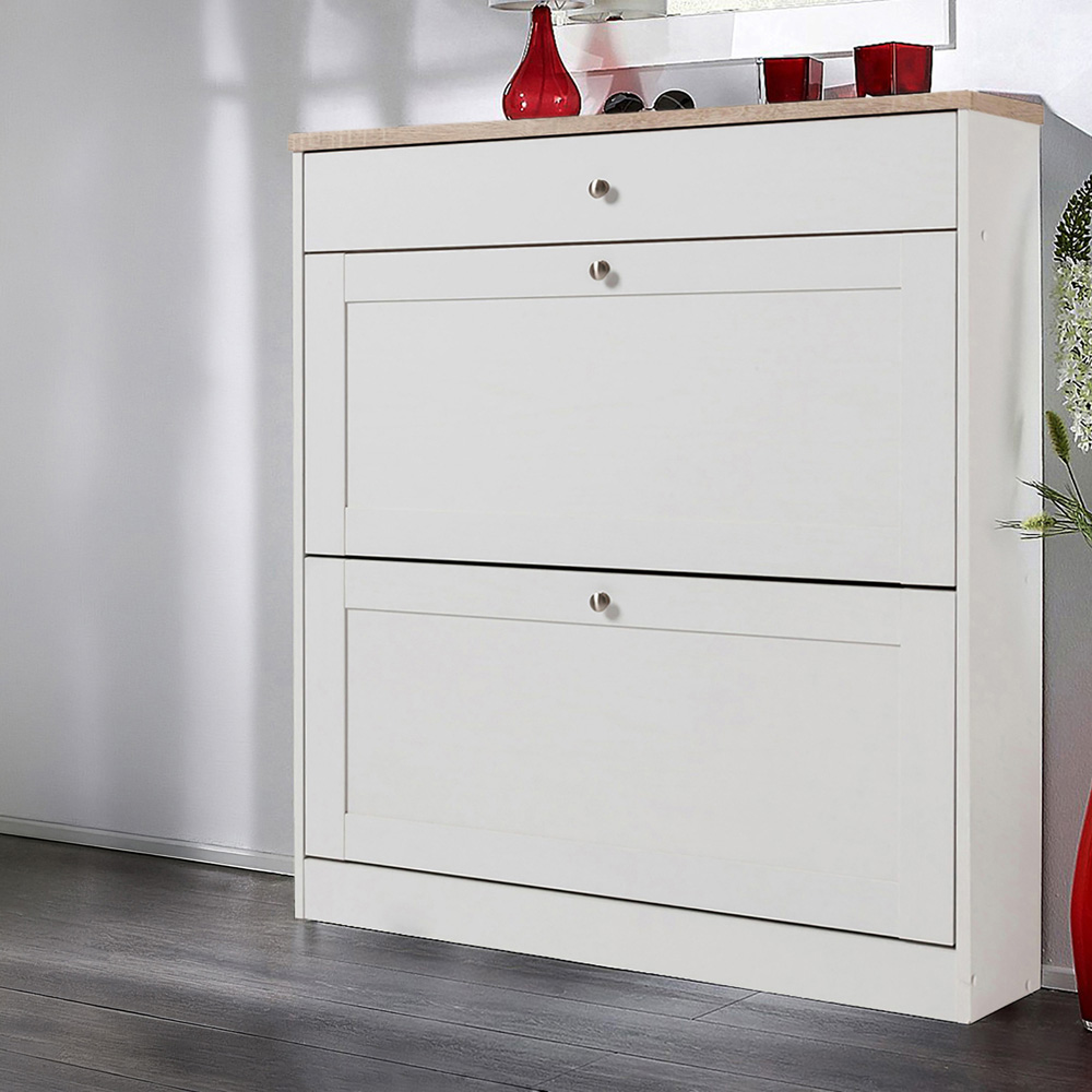 Loft24 HEIDE 2 Flip Door Single Drawer Oak Shoe Cabinet Image 9