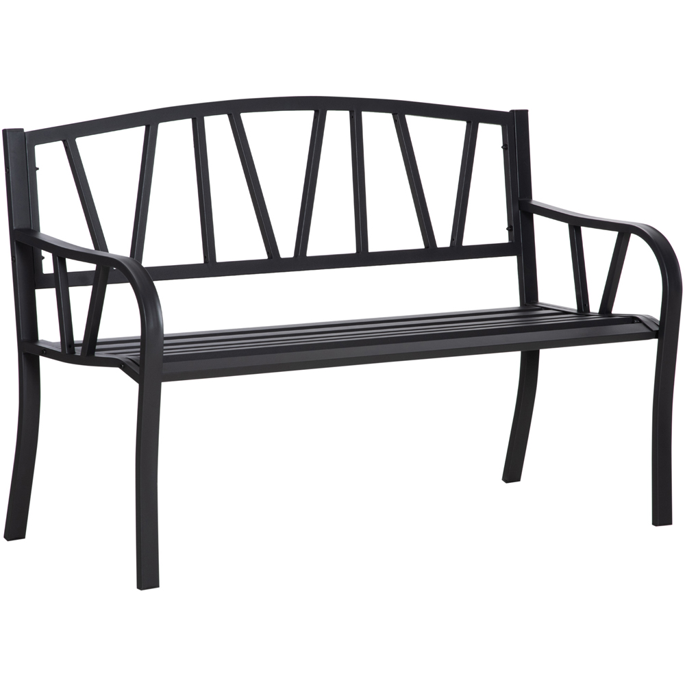 Outsunny 2 Seater Black Metal Garden Bench with Decorative Backrest Image 2