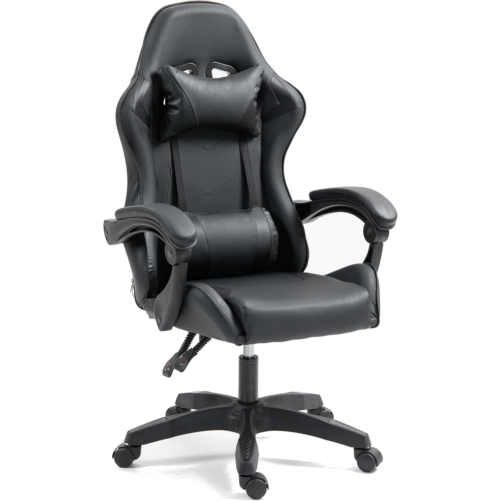 Home Treats Black Reclining Gaming Chair with Lumber Cushion Image 2