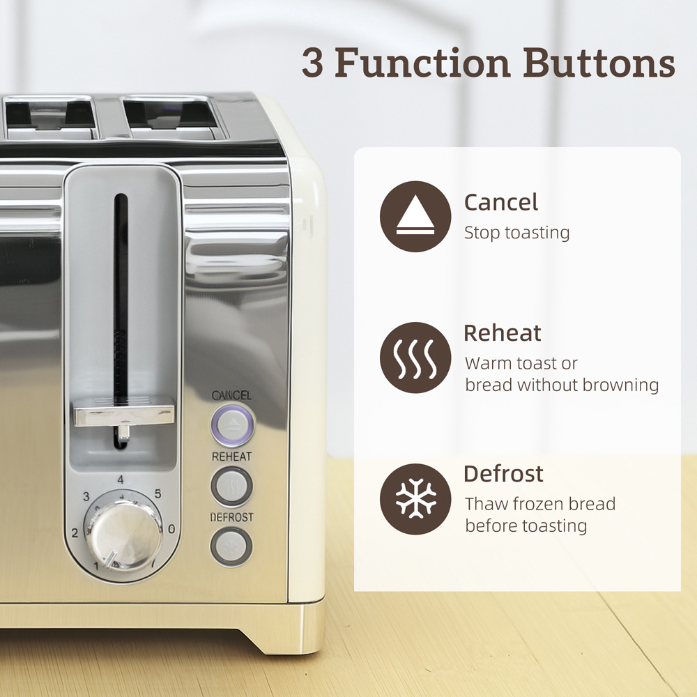 HOMCOM 800-289V70CW Cream Retro 1.7L Kettle and 4 Slice Toaster Set 3000W Image 7