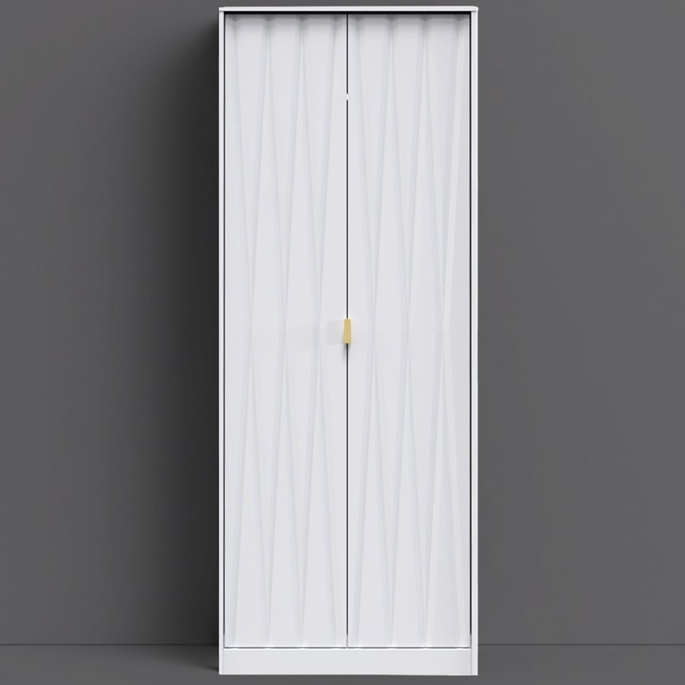 Crowndale Diamond Ready Assembled 2 Door Matt White Tall Double Wardrobe Image 1