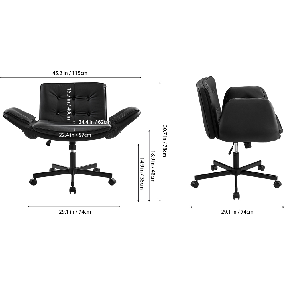 Living and Home Black Widened Seat Office Chair with Wheels Image 9
