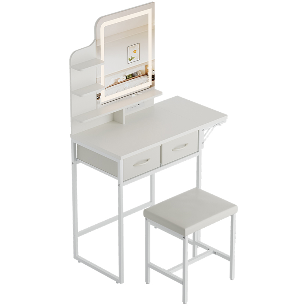 Living and Home 2 Drawer White LED Mirror Dressing Table Set Image 2