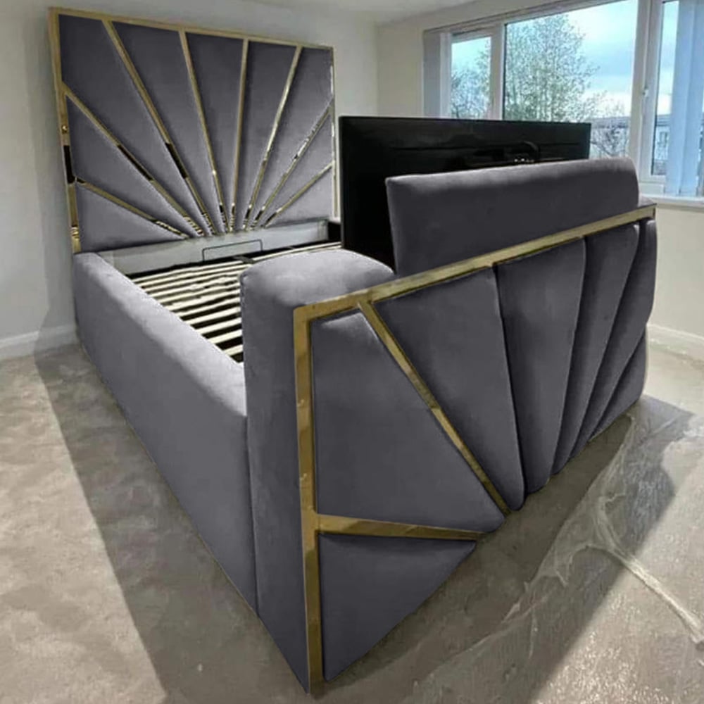 Eleganza Home Leniva Super King Size Steel Plush TV Bed Frame with Headboard and Footboard Image 1
