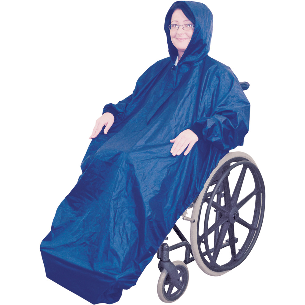 Aidapt Fleece Lined Blue Waterproof Wheelchair Mac with Sleeves Image 1