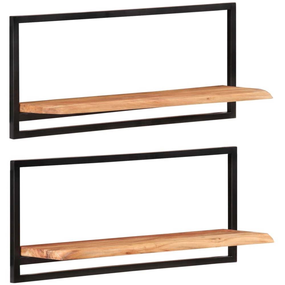 vidaXL 80 x 25 x 35cm Solid Acacia Wood and Steel Wall Shelf 2 Pack Image 5