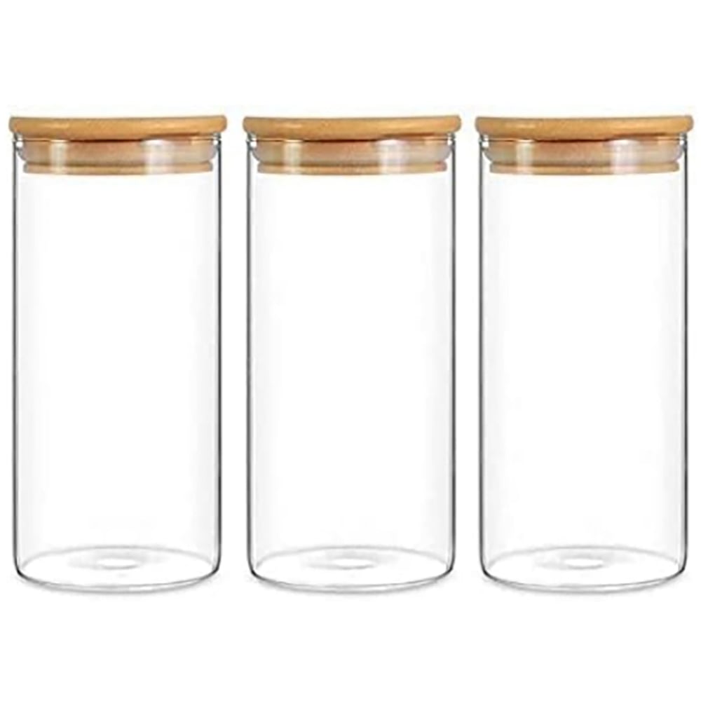 Neo 1200ml Clear Cylinder Spaghetti Glass Storage Jar 3 Pack Image 1