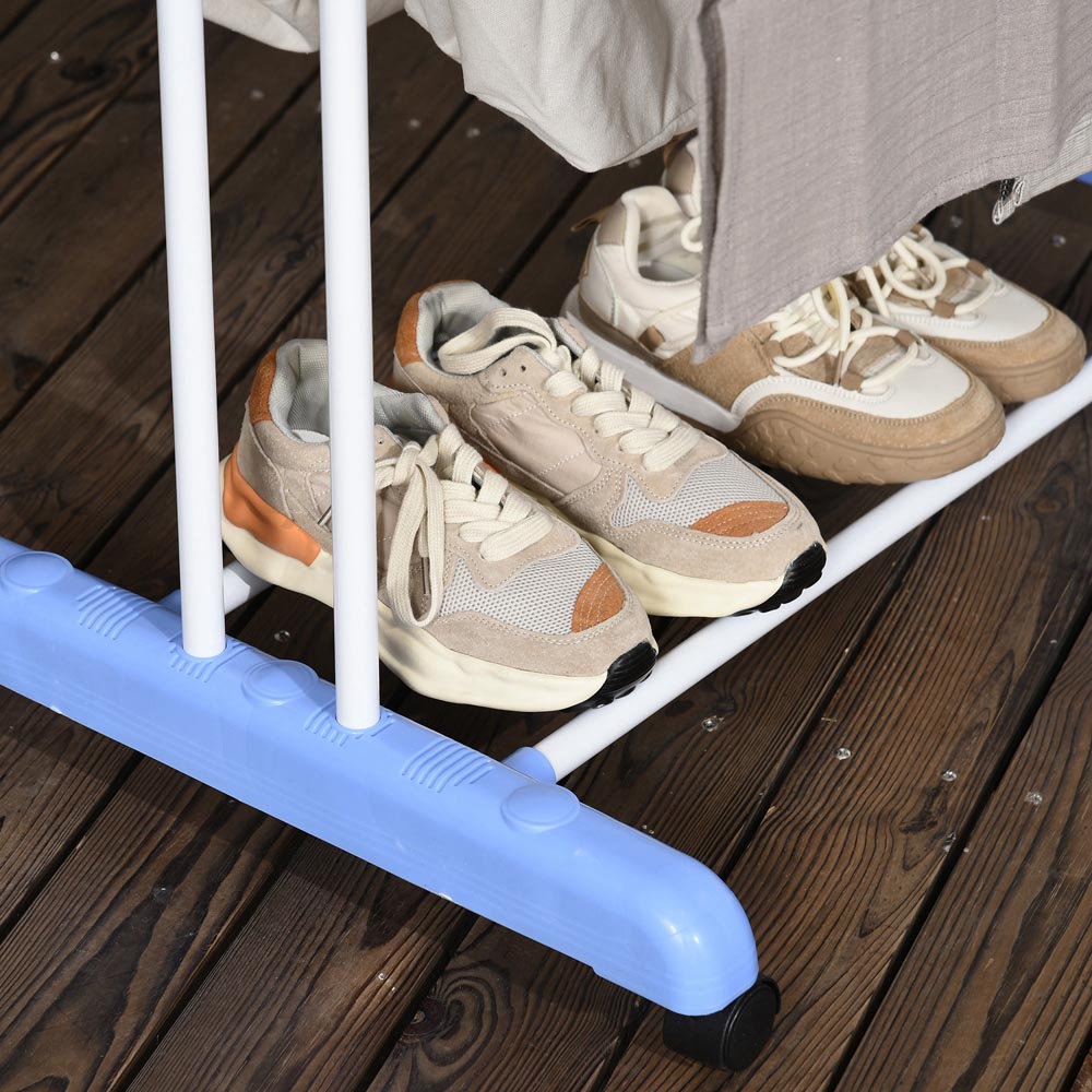 HOMCOM 4-Tier Blue Foldable Clothes Drying Rack with Casters Image 4