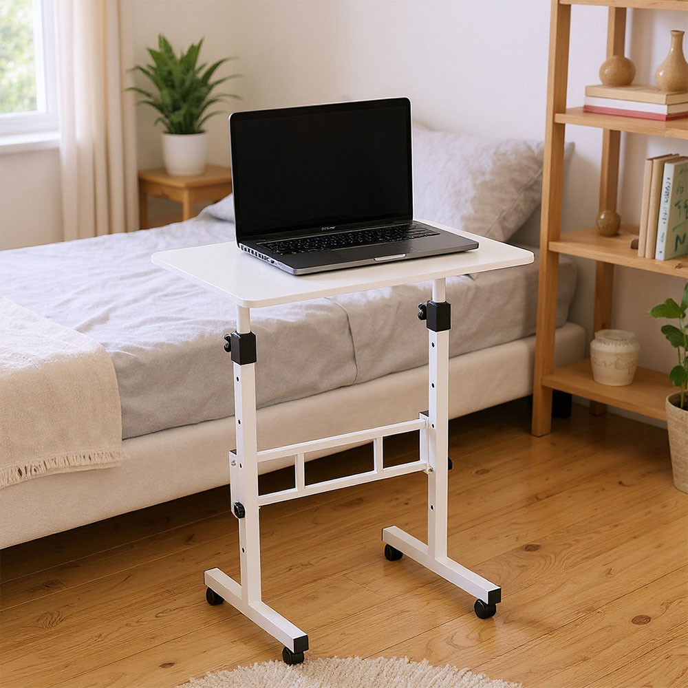 Living and Home White Height Adjustable Mobile Desk with Lockable Wheels Image 8