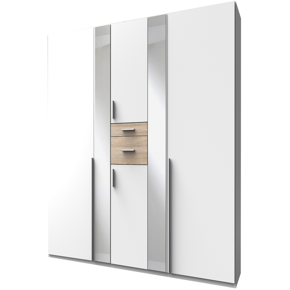 TJ'S Roma 4 Door 2 Drawer Matt White and Oak Wardrobe Image 2