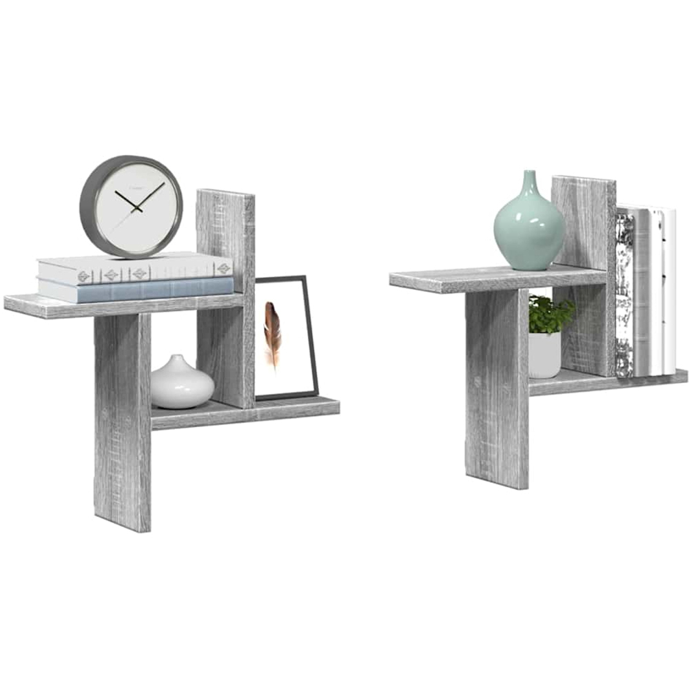 vidaXL Set of 2 3 Shelf Grey Sonoma Floating Wall Shelf Image 3
