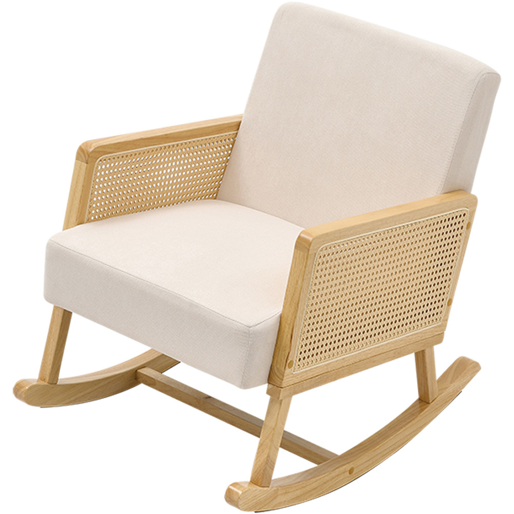 Living and Home Cream Linen Wooden Rocking Chair Image 2