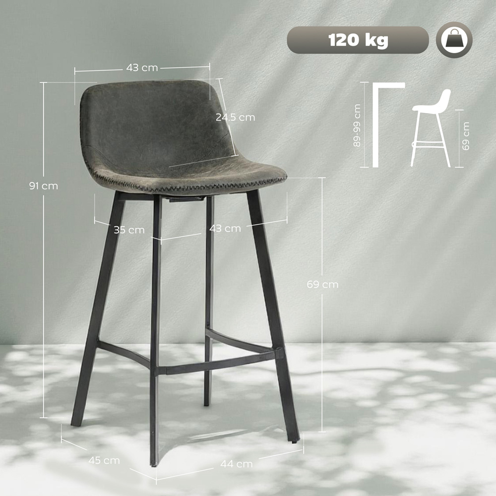 Portland Grey Faux Leather Bar Stool Set of 2 Image 9