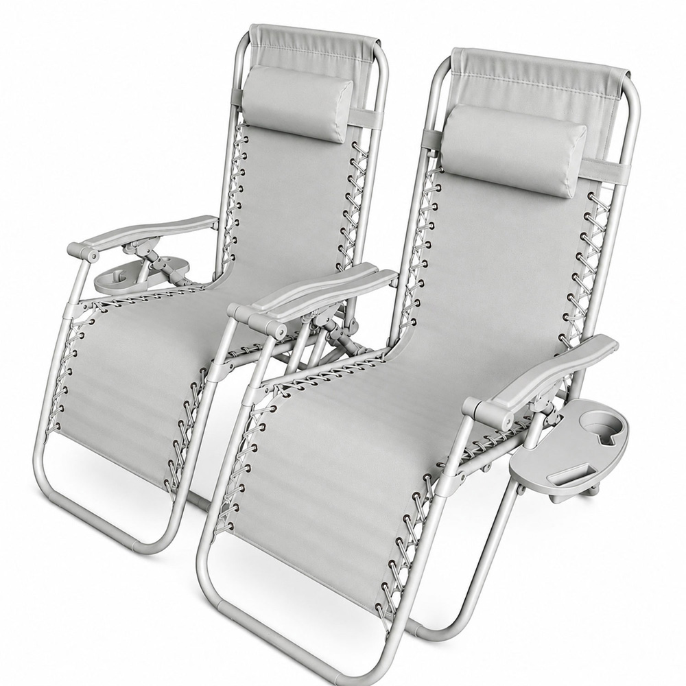 Neo Set of 2 Grey Zero Gravity Reclining Foldable Sun Loungers Image 3