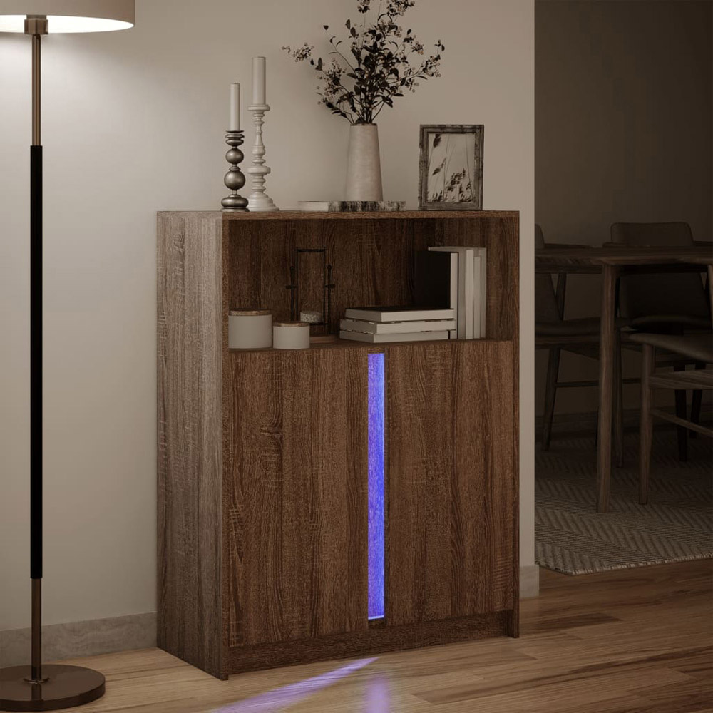 vidaXL 2 Door Single Shelf Brown Oak LED Sideboard Image 3