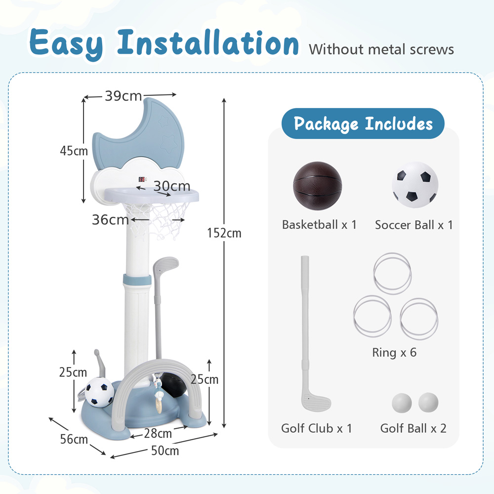 Costway Blue 4-In-1 Basketball Hoop with Adjustable Height Image 9