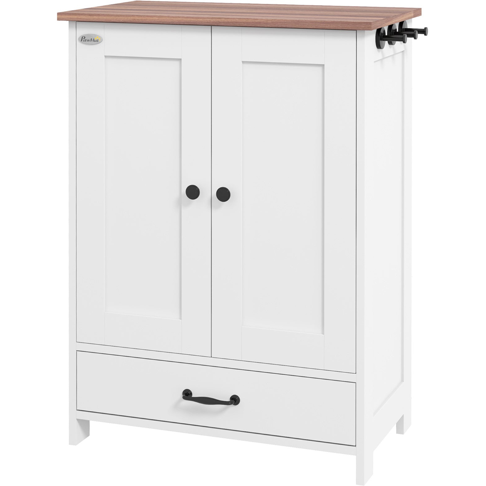 PawHut White Pet Feeding Station with Storage Image 1