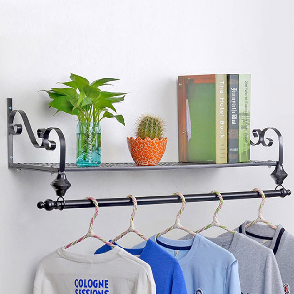 Living and Home Wall Mounted Black Garment Hanging Rail 60cm | Wilko