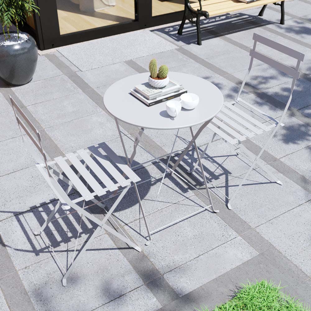 Garden Vida Porto Metal 2 Seater Bistro Set Light Grey Image 3