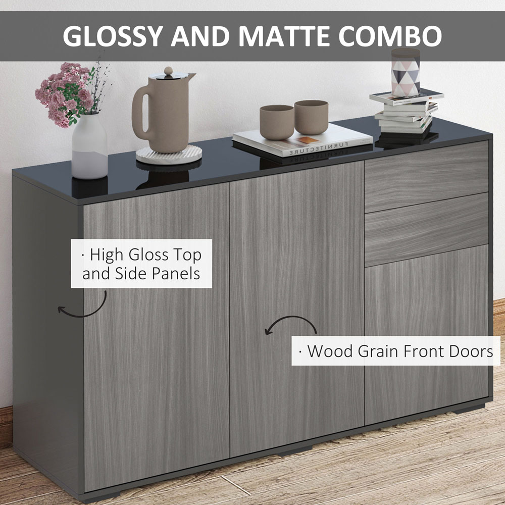 Portland 2 Door 2 Drawer Light Grey and Black High Gloss Sideboard Image 5