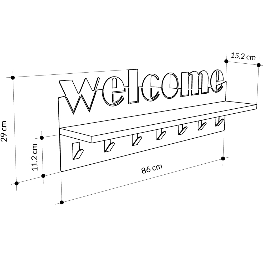 Decortie Welcome Single Shelf Oak Modern Hanger Shelf with 7 Hook Image 6