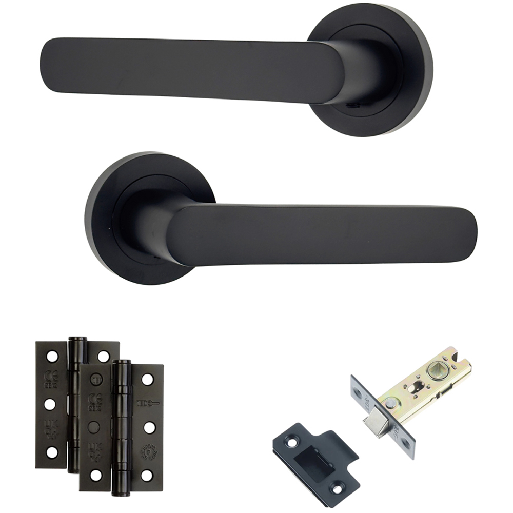 AXS Hardware Harlem Black Latch Door Handles on Rose 2 Pack Image 1