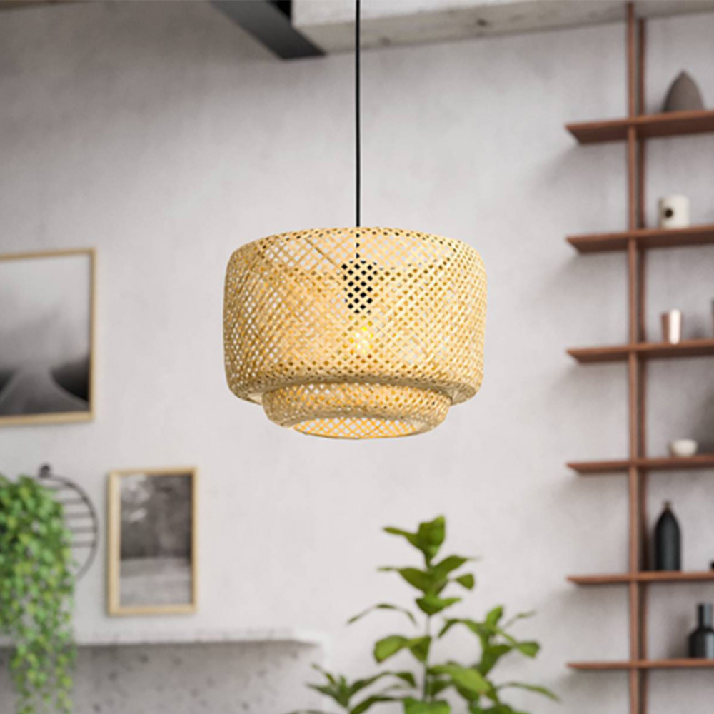 EGLO Hettonle Black and Bamboo Pendant Light Image 3