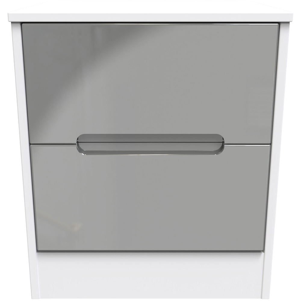 Crowndale Monaco 2 Drawer Grey Gloss and White Compact Bedside Cabinet Ready Assembled Image 2
