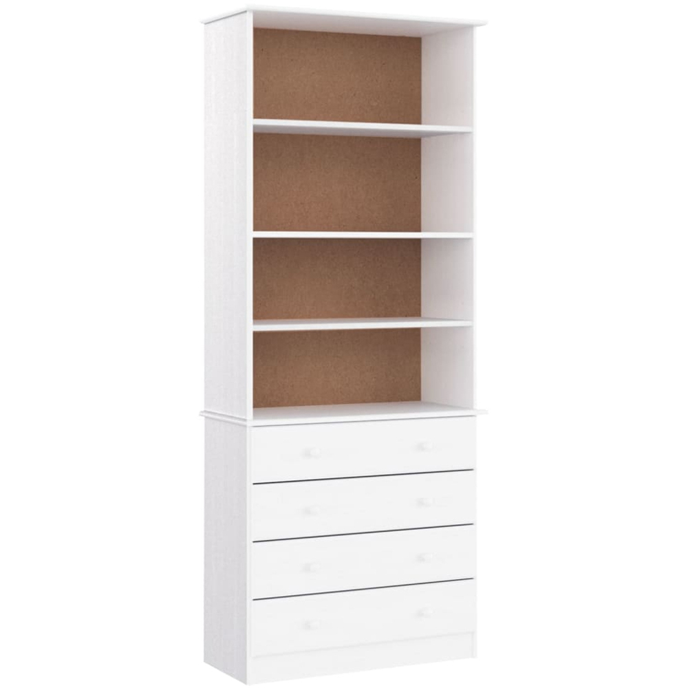 vidaXL 4 Drawer 4 Shelf White Pine Wood Bookcase Image 2